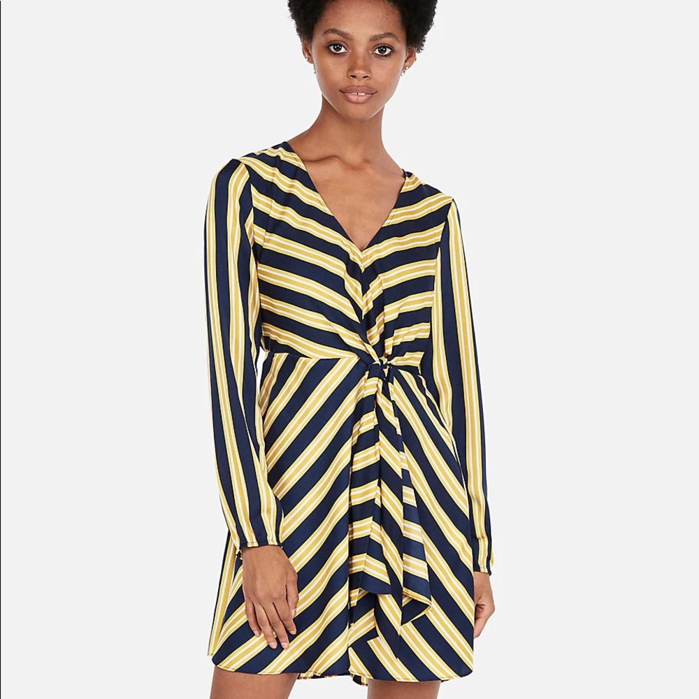 Express Striped Knotted V-neck Dress